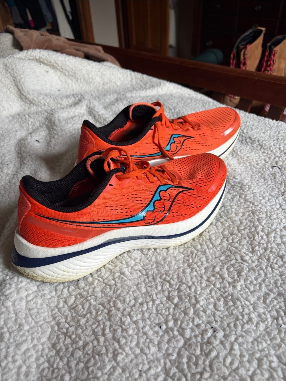 Saucony Endorphin Speed 3 Bright Orange Running Sneakers with Blue Logo